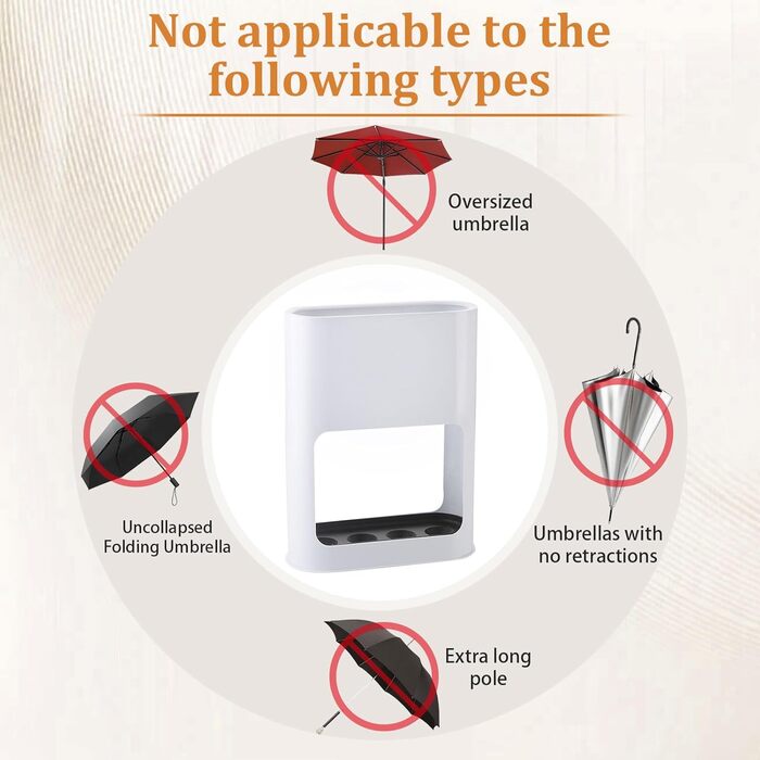 Підставка для парасольки з знімною підставкою для збору води, пластикова підставка для довгих та коротких парасольок, полиця для зберігання в приміщенні (біла)