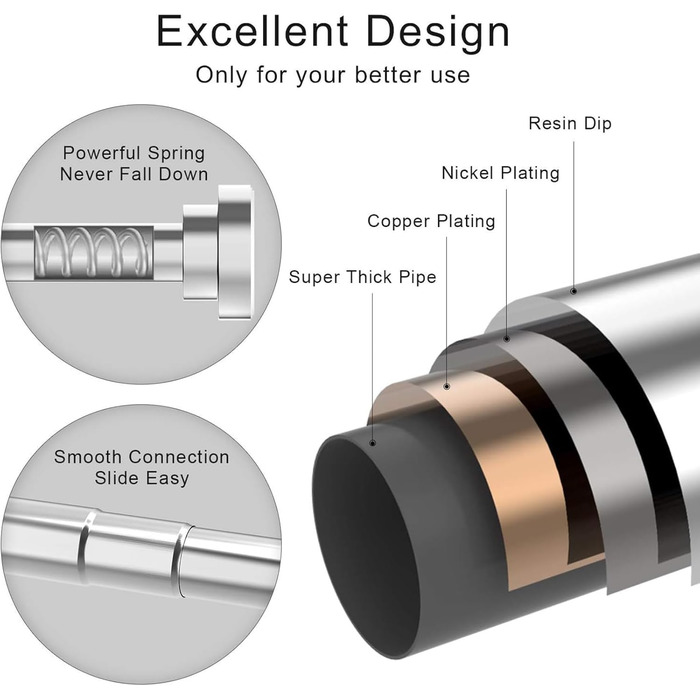Телескопічна штанга для карнизів 60-130 см, нержавіюча сталь, чорний колір. Підходить для штор, душових перегородок, шаф, вікон та дверей.