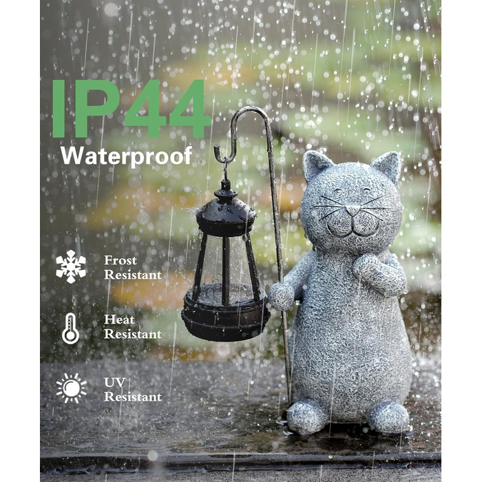 Yeomoo Cat Garden Statues for Outdoors with Solar Lantern – Funny Waterproof Solar Lamp Figure Garden Decor for Outdoors Balcony Terraces Gifts for Women Men Mom Birthday Fairy Garden Grey