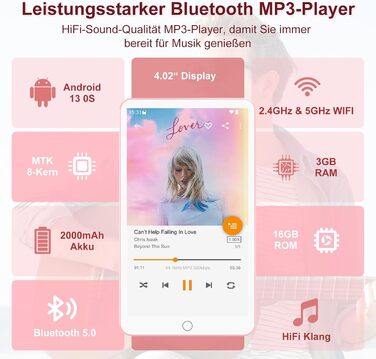 MP3 плеєр Spotify з WiFi та Bluetooth, Android MP4 плеєр для дітей 4.02