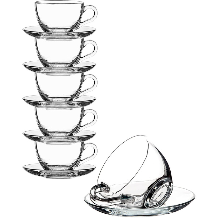 Pasabahce Basic: 6 чашок з 6 підставками для чаю, кави, капучино (прозорі)