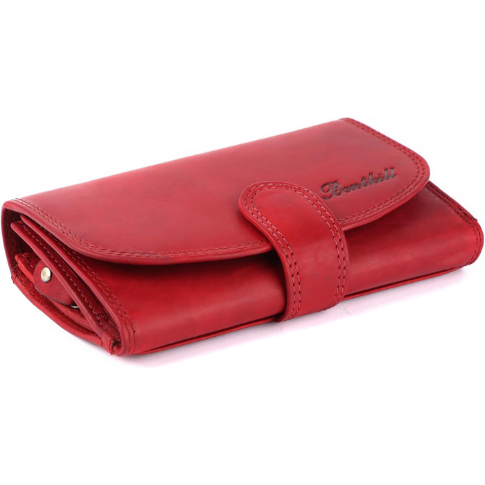 Benthill Women's Wallet Genuine Leather - Wallet with RFID Protection - Wallet with Many Card Slots - Genuine Leather Vintage Women's Wallet including Gift Box, Color: Red