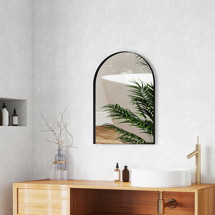 HOMCOM Curved Bathroom Mirror, 50 x 70 cm, Aluminum Frame Mirror, Decorative Mirror for Bathroom, Kitchen, Black