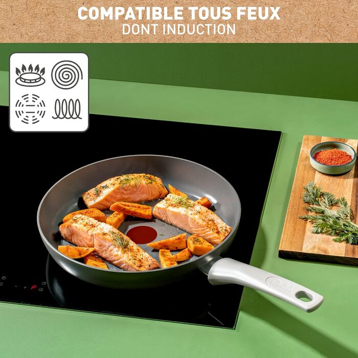 Набір сковорідок Tefal Renew On 3 шт (20/24/28 см) з керамічним покриттям, індукція, екологічні, сірі