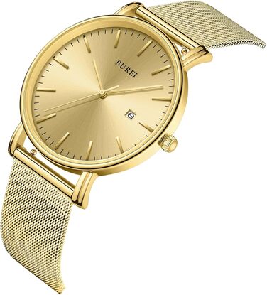 Годинник чоловічий BUREI Ultra Slim з датою, аналоговий, кварцовий механізм (сталь, золото)