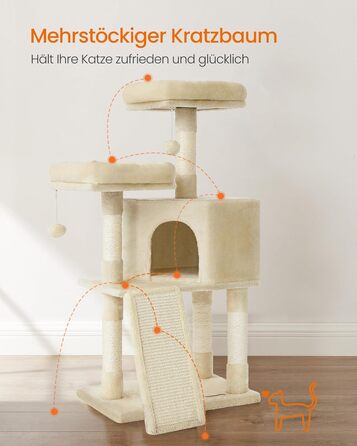 Драбина-кіготь Feandrea для котів, 115 см, бежева, з платформою та м'яким плюшем, повністю обмотана сизалем, PCT141W01