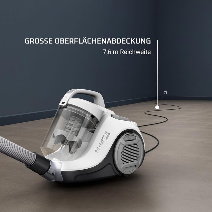 Rowenta Swift Power Cyclonic | RO2917 | Bagless Vacuum Cleaner | 900 W | 77 Decibels | 1.2 Liter | White 1.2l Dust Box