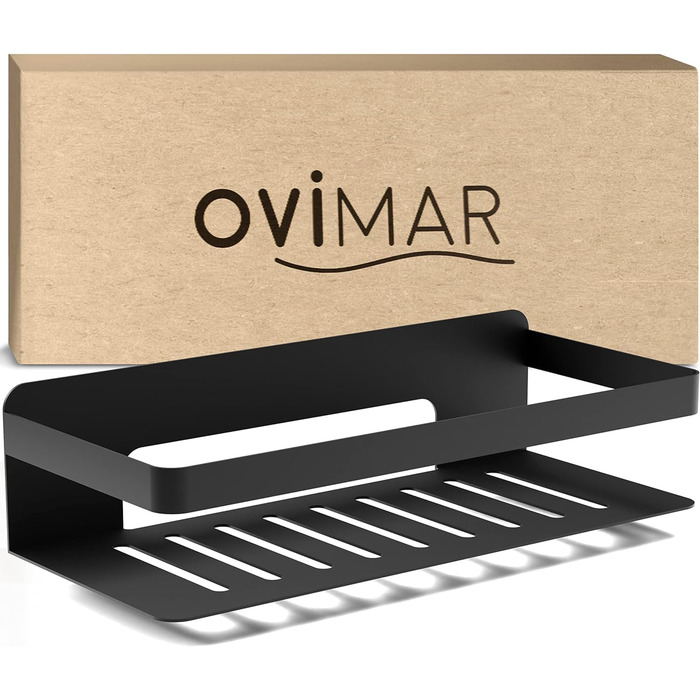 ovimar Shower Basket Hinnoya | rectangular | matte black | stainless steel | drill-free | adhesive | shower shelf | space-saving attachment | for bathtub or shower | storage for shower gel
