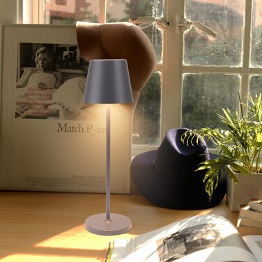 LED настільна лампа K-Bright з регулюванням яскравості, акумуляторна | Для дому та вулиці | 3000K тепле світло | Дизайнерська лампа з зарядною станцією | 2 шт. (1 шт. темно-сіра)
