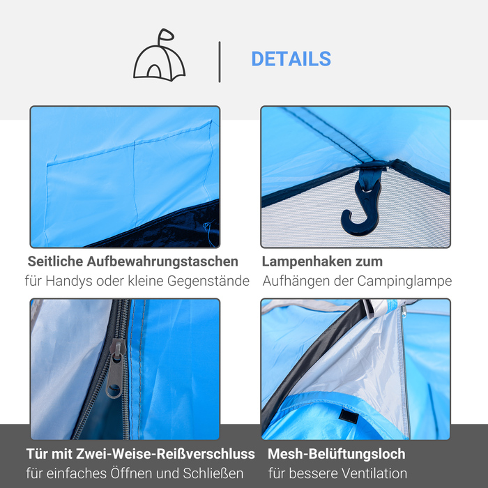 Outsunny Tunnel Tent for 2-3 People 190T Camping Tent with Stakes, Fiberglass & Polyester, Light Blue, 426x206x154cm | Aosom