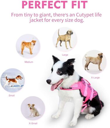 Dog life jacket, pet dog swimming flotation vest, adjustable sizes with strong buoyancy and rescue handle for swimming for small/medium/large puppies, (mermaid, size XS)