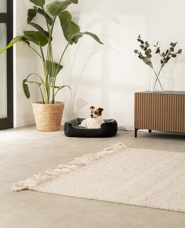 Килимок для собак Lionto з двостороннім подушкою та неслизьким дном, міцний лежак для домашніх тварин з глибоким входом для собак та котів будь-якого віку, 60x48 см, м'який лежак для собак, чорний/сірий, розмір 60 x 48 x 18 см