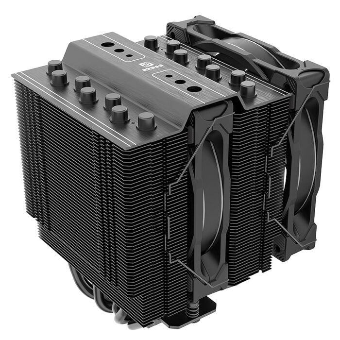 Akasa SOHO H4 Plus: Охолоджувач CPU з RGB підсвічуванням, 120мм вентилятор, мідні теплові трубки, 185W TDP, термопаста, чорний колір, підтримка Intel LGA 1851/20XX/1700/1200/115X та AMD AM4/AM5 Ryzen