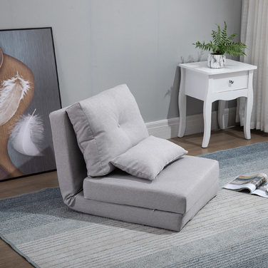 HOMCOM Floor Recliner 2-in-1 Folding Bed with Adjustable Backrest, Floor Sofa with Decorative Cushions, Floor Seating Cushion for Living Room, Bedroom, Linen, Grey | Aosom
