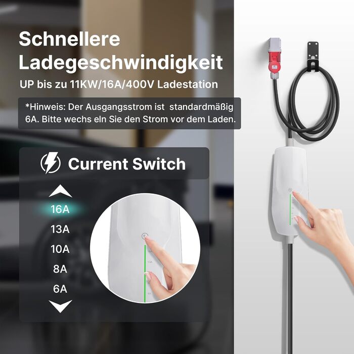Teskee Мо́більна зарядна станція для електромобілів 11 кВт, роз'єм Type 2, кабель 6 метрів, 3-фазний CEE-штекер