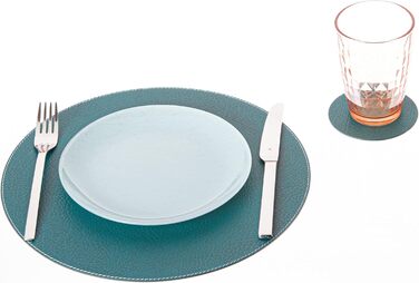 Nikalaz Placemats and Coasters made of Recycled Leather, Table Sets, 2 Piece Table Mats, Placemats 33 cm (Crocodile Embossing) (Petrol Green)