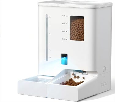 Автомат для годування котів з камерою, 5G/WiFi, 2K HD відео та нічне бачення, диспенсер для великої кількості їжі та зерна, керування через додаток, контейнер для зберігання корму (для собак та котів)