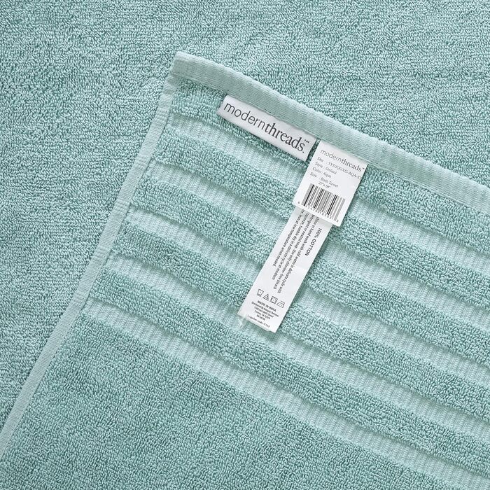 Amrapur Overseas Towel Set, yarn-dyed, organic fronds, jacquard/solid, ultra-soft, 500 g/m², 100% combed cotton, Aqua, 6-piece