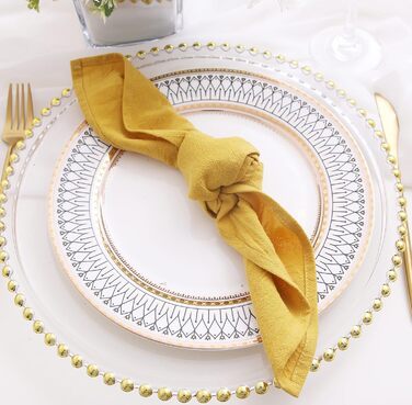 JINVASE Fabric Napkins, 100% Soft Cotton Linen Napkins, Washable Fall Napkins with Hemmed Edges, for Wedding Decorations, Christmas, 16 x 16 inches (12 Pack, Mustard Yellow)