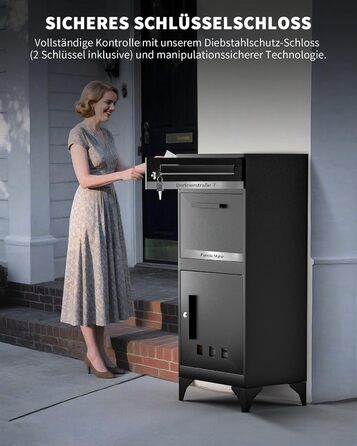 Поштовий ящик антрацит з гравіюванням, персоналізований, 2-в-1, нержавіюча сталь, з відділенням для газет та посилок (XXL)