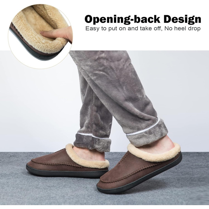 Чоловічі халапи Miqieer з піною пам'яті, теплі зимові халапи з плюшу, розмір 45/46 EU, колір кавовий