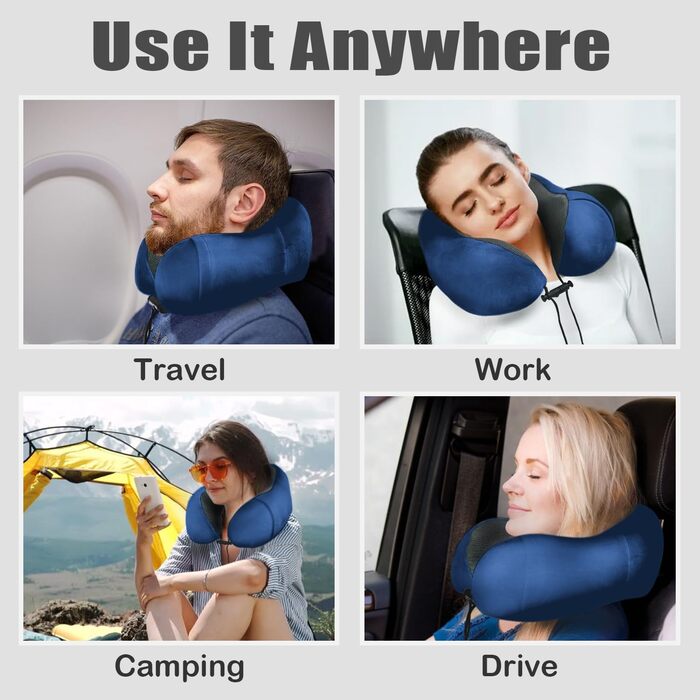 Подушка для шиї у вигляді U, Memory Foam, для подорожей, авто, офісу (блакитна)