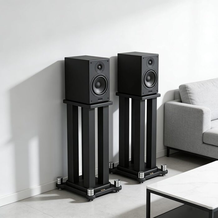 Набір стійок для акустичних систем (2 шт), сталевий каркас, MDF-платформа з вібропоглинанням, витримують до 40 кг, чорні, висота 50 см