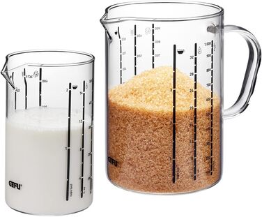 GEFU Measuring Cup Set made of Glass METI - 2-piece Set, 1000ml & 500ml, heat-resistant borosilicate glass, microwave and dishwasher safe