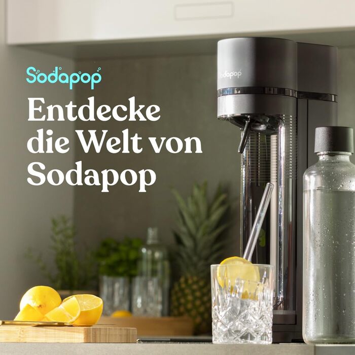 Sodapop Logan - Газований пристрій для води з пляшками (850 мл + 600 мл + PET 850 мл), Чорний матовий, 42.6 см
