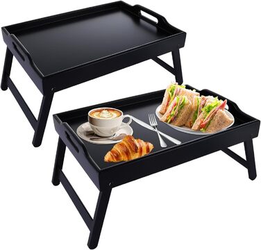 Бамбуковий столик SHUESS для ліжка та дивана, чорний, з відкидними ніжками, 41,5 x 30 x 20,5 см, для сніданку, роботи, сервірування