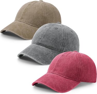 Кепка бейсболка для чоловіків та жінок, бавовна, регульована, унісекс, вінтаж, 3 шт. (світло-сірий, хакі, червоний)