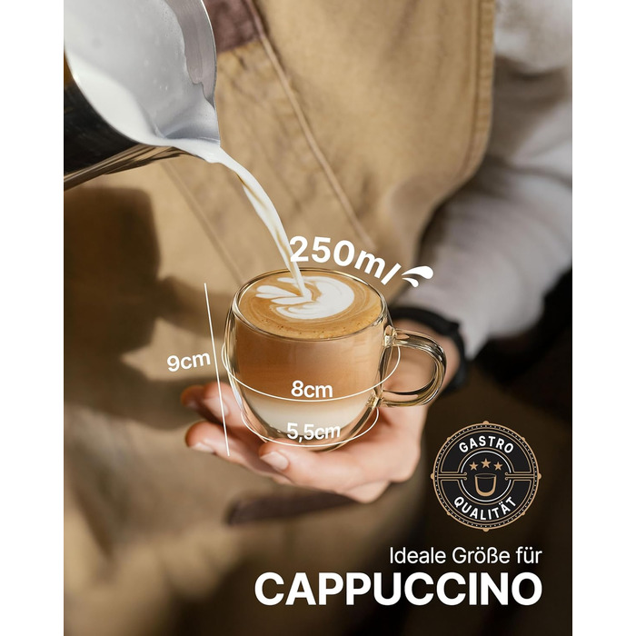 Набір кавових чашок Lemontree 4 шт. 250 мл (Borosilikatglas) - для капучіно, лате макіато, посуд для ресторану