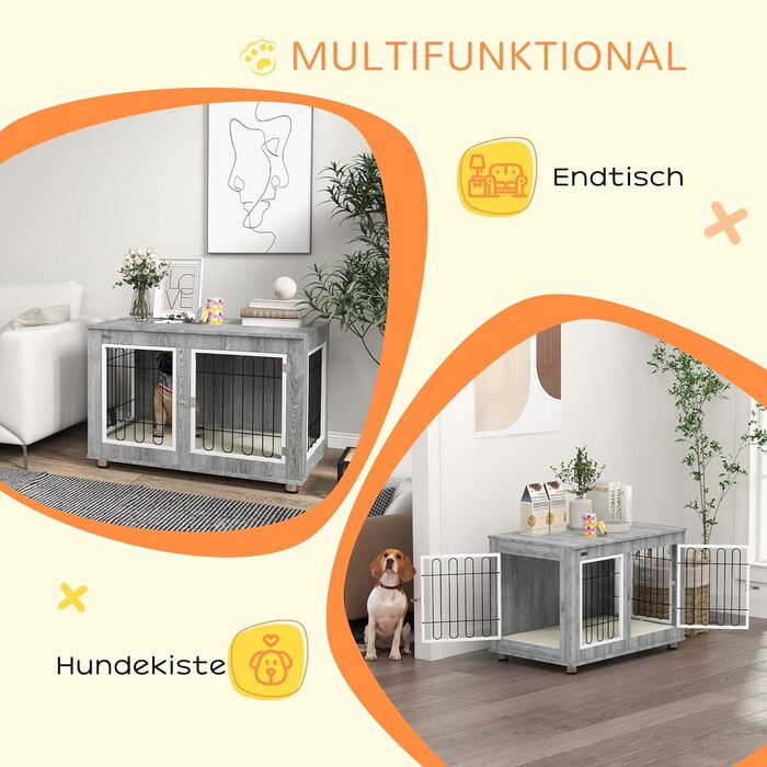 Клітка для собак PawHut 90x58x65 см, сіра, з подушкою та двома дверцятами, для собак до 25 кг