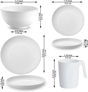 Набір посуду Berglander 24 шт. для 6 осіб: тарілки, миски, чашки (білий пластик)