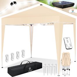 KESSER® Pavilion Folding Pavilion 3x3m with LED Lighting | Pop-Up Garden Pavilion Height Adjustable, Stable, Waterproof, Winterproof | Party Tent, Event Tent, UV Protection 50+ including Remote Control & Bag Beige