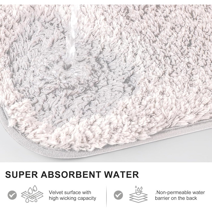 Килимок для ванної кімнати 40x60 см, антиковзаюча, м'яка, швидковисихаюча, з високим ворсом, з мікрофібри для ванни, душу та ванної кімнати, придатний для прання в машині (60 x 40 см, прямокутна, білий)