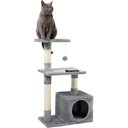 Cat Scratching Post with Cave and Plush Ball including Bell, Height 85 cm, Cat Tree with Sisal & Plush, Cozy Lounging Areas & Cave, Suitable for Small & Large Cats, (Light Gray (with name tag))