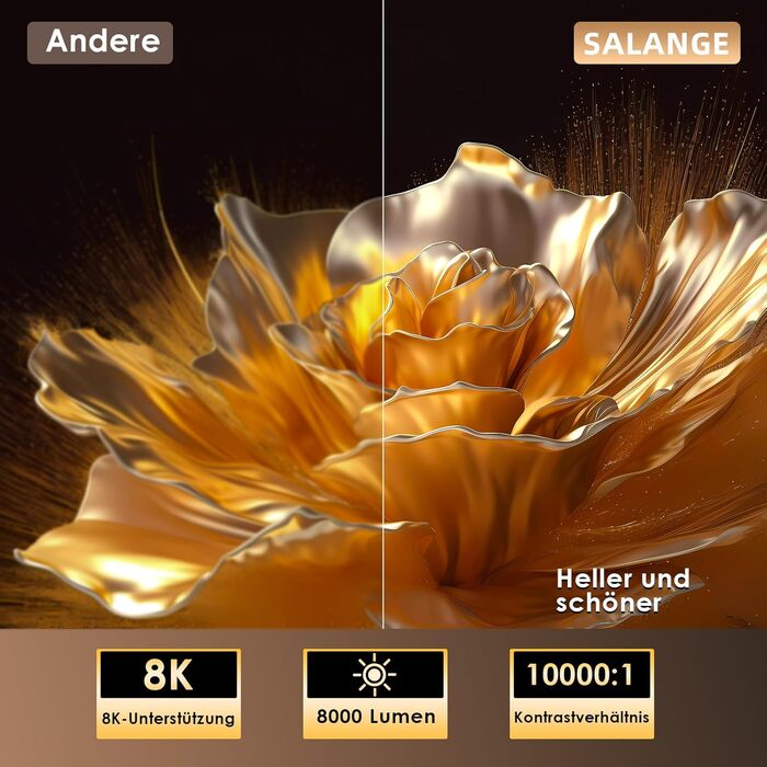 Міні проєктор Salange Mini Beamer 2026,8K з Android, WiFi 6, Bluetooth 5.4, Auto Keystone, 270° поворот, для дому та на вулицю, Sala300pro