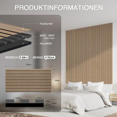 Акустичні панелі дерев'яні Holz 120x60 см (набір 4 шт, 2.88 м²) 3D для стін: студії, вітальні, офісу - дуб олієний