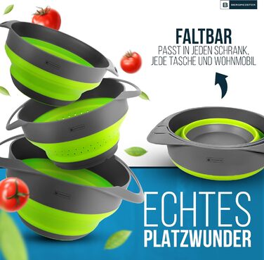 Bergmeister® Foldable Bowl Set 3in1 with Strainer 1.7L / 2.8L Multifunctional, Dishwasher-Safe, Space-Saving Marvel for Every Home and Outdoor Camping Kitchen