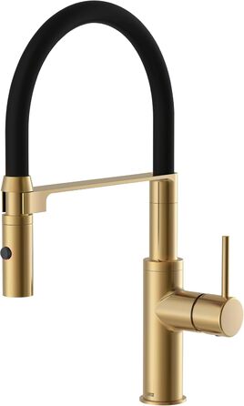 Кухонний змішувач Lenz NALU - матовий золотий, гнучкий вилив, 2 режими, економія води, антифрегат, монтаж зверху, артикул 46070422