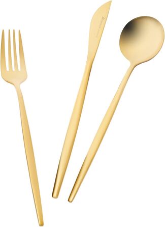 Karaca Orion Matte Gold 30-Piece Flatware Set for 6 People - Flatware, Knives, Forks, Dessert Forks, Stainless Steel, Dining Flatware, Tableware Set - Healthy and Hygienic, Modern Design