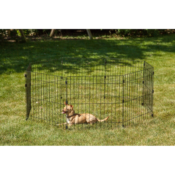 Клітка-вольєр для собак, котів та кроликів Iris Ohyama, 1.7 м², 8 панелей, чорний вольєр з WPC-24, 60x60 см