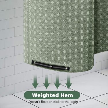 Штора для душу текстильна водонепроникна з поліестеру, 180x200 см, зелена, з кільцями (1 шт)