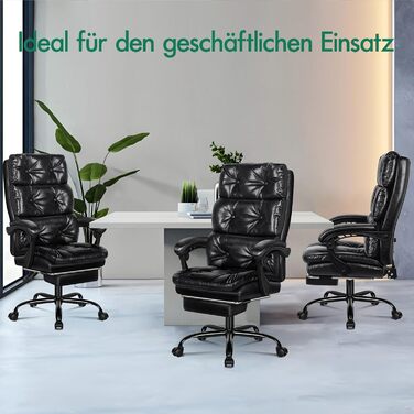 Офісне крісло ALFORDSON з регулюванням нахилу 150°, обертання 360° та підставкою для ніг. PU-шкіра, глянцевий чорний колір Palmer. Підходить для роботи та геймінгу.