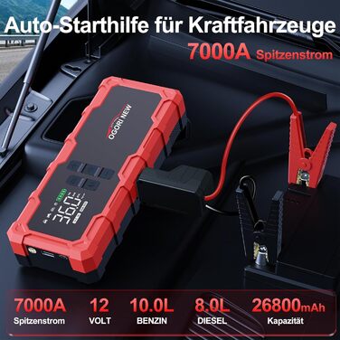 Powerbank з компресором та пусковим пристроєм Starthilfe 6000A, 12V, LED ліхтарик, для 8L бензину/10L дизеля