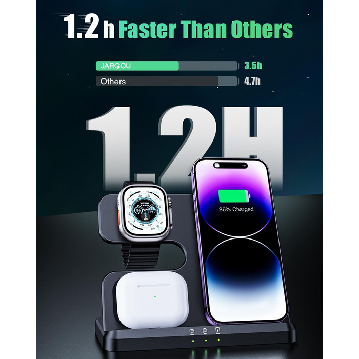 Бездротовий зарядний пристрій 3-в-1 JARGOU для Apple Watch, iPhone та AirPods Pro (чорний)