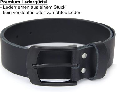 Чоловічий шкіряний ремінь, Made in Germany, 4 см, чорна пряжка, 125 см (140 см загальна довжина)