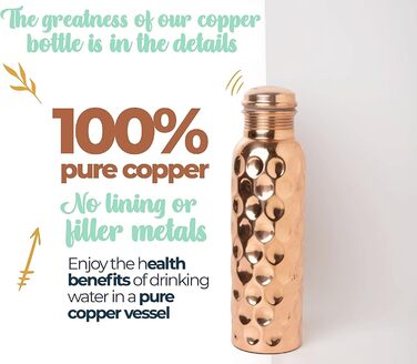 Copper water bottle with diamond cut design, leak-proof, Ayurvedic drinking vessel, copper flask for sports, gym, outdoor activities, yoga