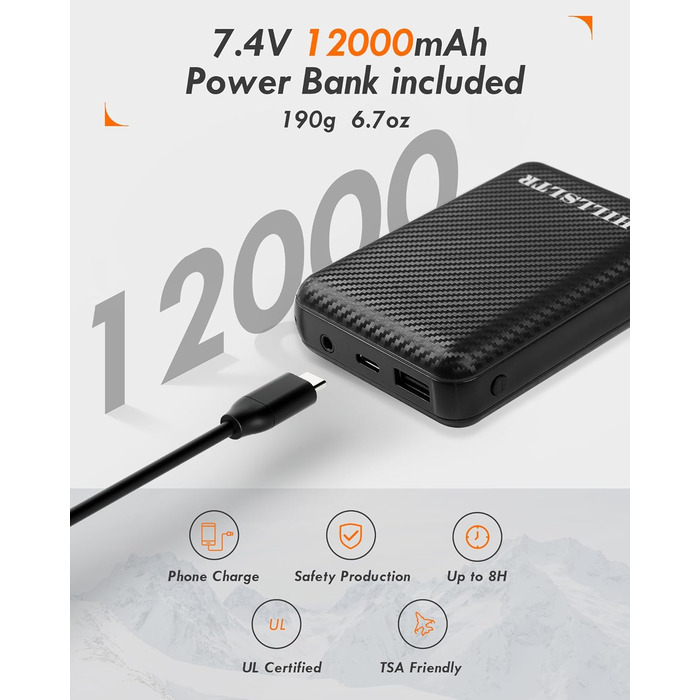 Обогревна жилетка для жінок з Powerbank 7.4V 12000mAh, 8 зон нагріву, 3 температурні режими, для катання на лижах/мотоциклі, чорний